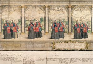 Imaginary Composite Procession af Strømpebåndsordenen i Windsor, indgraveret af Marcus Gheeraerts (1521-86) 1576 (farvet radering) af English School